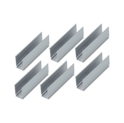 Six silver aluminum U-shaped profiles for LED track lighting, durable mounting accessories
