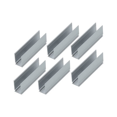 Sechs silberne Aluminium-Profile in U-Form für LED-Schienenbeleuchtung, robustes Montagematerial