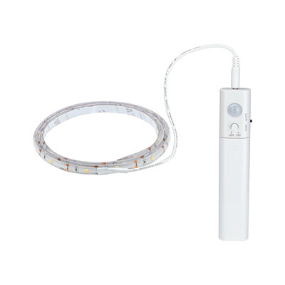 Weißer LED-Streifen mit Bewegungsmelder und Schalter für flexible Lichtsteuerung im Innenbereich