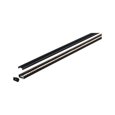 Black LED aluminum profile with warm white light strip and cover for modern indoor lighting solutions