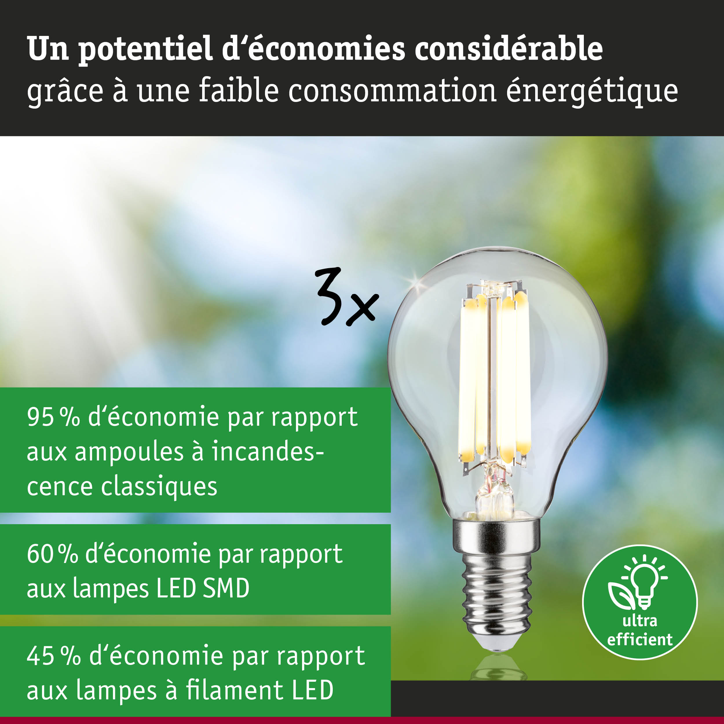 Ampoule LED économique avec verre transparent et culot E14 pour un éclairage durable