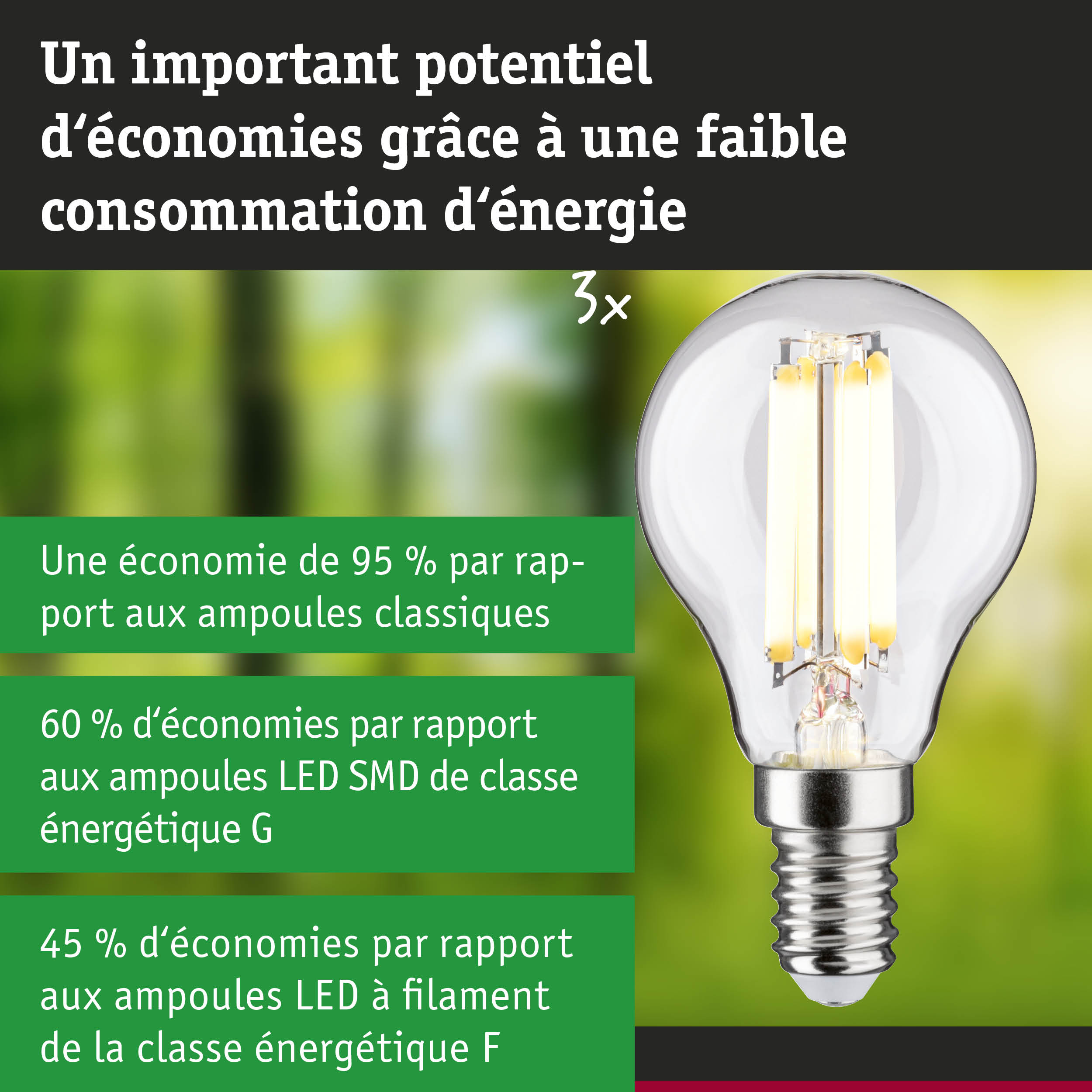 Ampoule LED économique avec verre transparent et culot E14 pour un éclairage durable