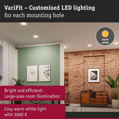 Living room with customised warm white LED ceiling lights for large area illumination and cosy ambiance