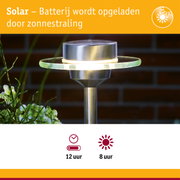 Zonne-energie tuinlamp van roestvrij staal met glazen ring en energiezuinige LED-verlichting