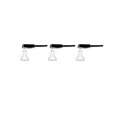 Three white GU10 LED spotlights with black cable for versatile lighting solutions.
