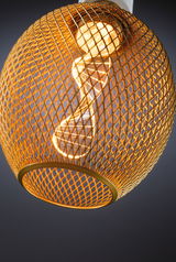 Round ceiling light with golden metal mesh and warm white LED bulb for stylish home lighting