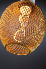 Round ceiling light with golden metal mesh and warm white LED bulb for stylish home lighting
