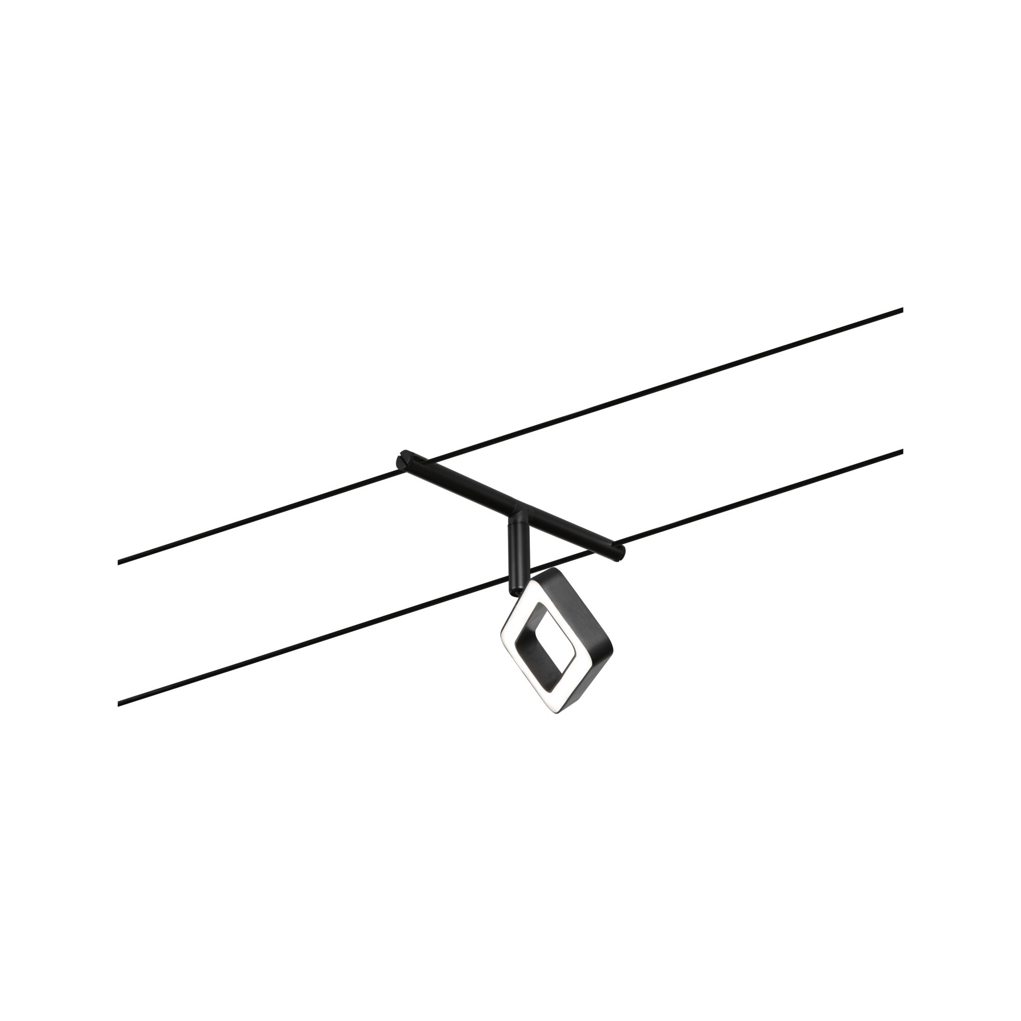 Zwarte LED-kabelophanging met vierkant lichtelement en modern design voor flexibele verlichting