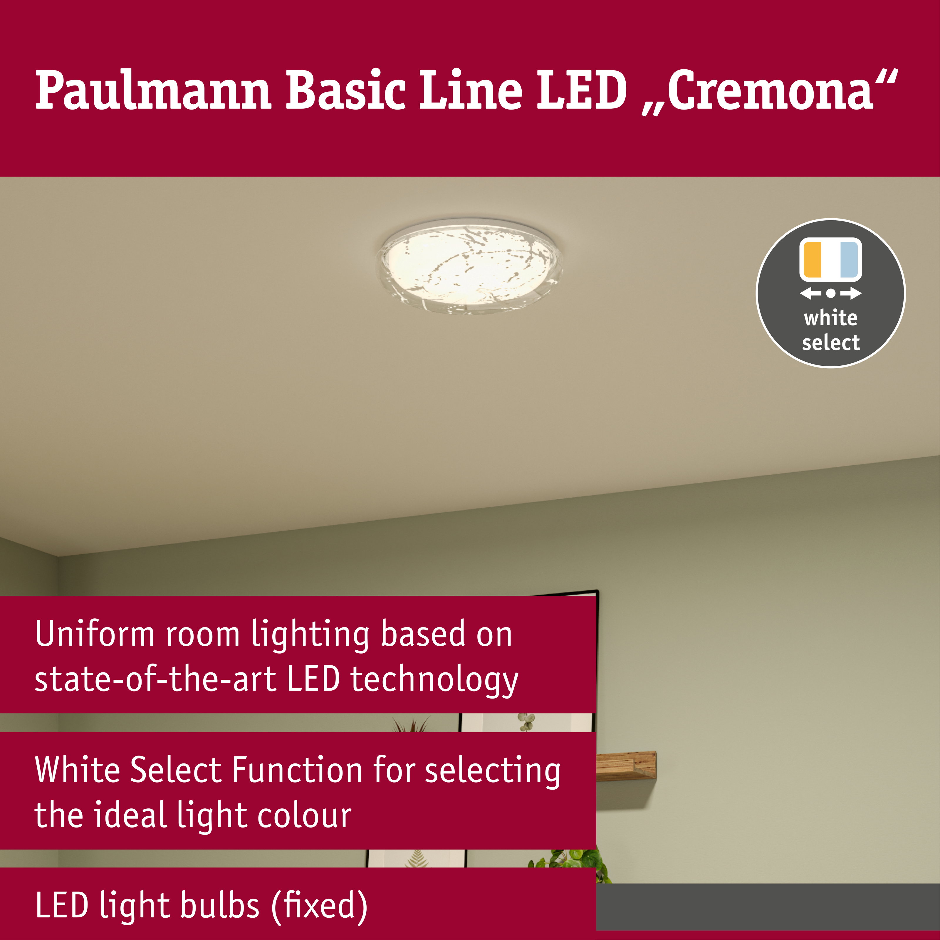 LED Ceiling light Cremona White Select 370mm 230V 21,2W White/Transparent
