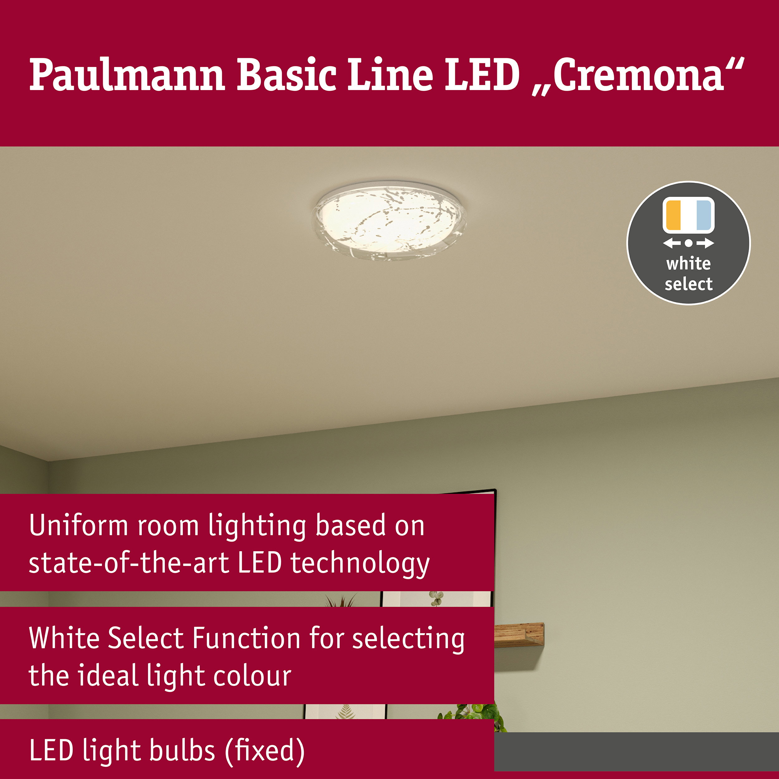 LED Ceiling light Cremona White Select 370mm 230V 21,2W White/Transparent
