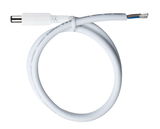 Weißes Stromkabel mit Stecker und offenem Ende für LED-Beleuchtung und Elektronikanschluss