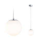 Modern pendant light with white glass and chrome metal for stylish indoor lighting