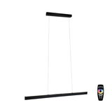 Black metal LED pendant light with remote control for dimmable color lighting and modern design