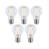 Fem klare LED-pærer med filament og E27-fatning til energieffektiv belysning