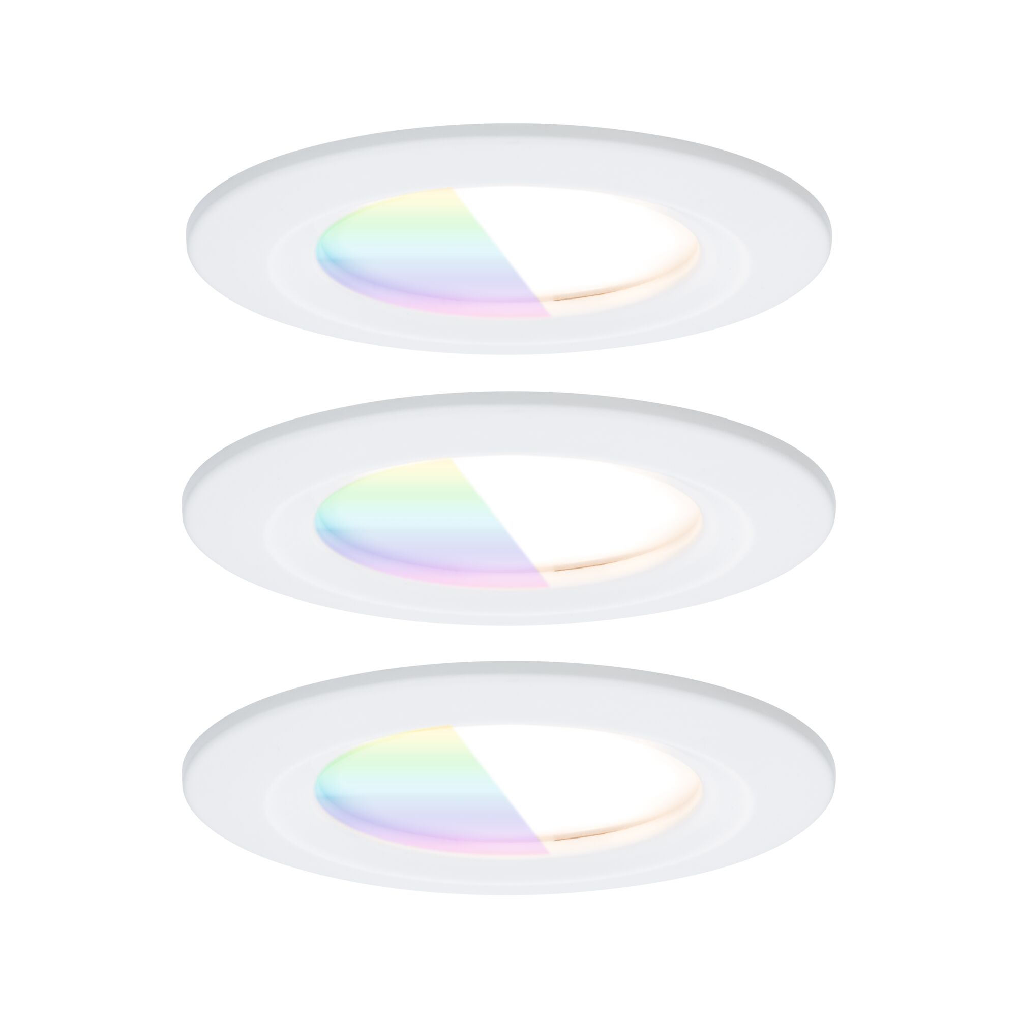Three white LED recessed lights with adjustable color temperature and RGB color change for modern room lighting