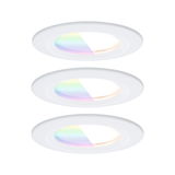 Three white LED recessed lights with adjustable color temperature and RGB color change for modern room lighting