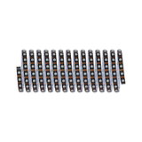 Black LED strip with white LEDs and copper contacts, flexible indoor lighting strip for decoration