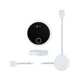 Round white LED motion sensor set with black sensor unit and connection cable for light control