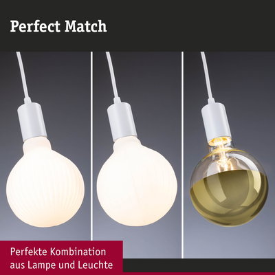 Drei verschiedene LED-Glühbirnen mit weißen Fassungen als perfekte Lampenkombination.
