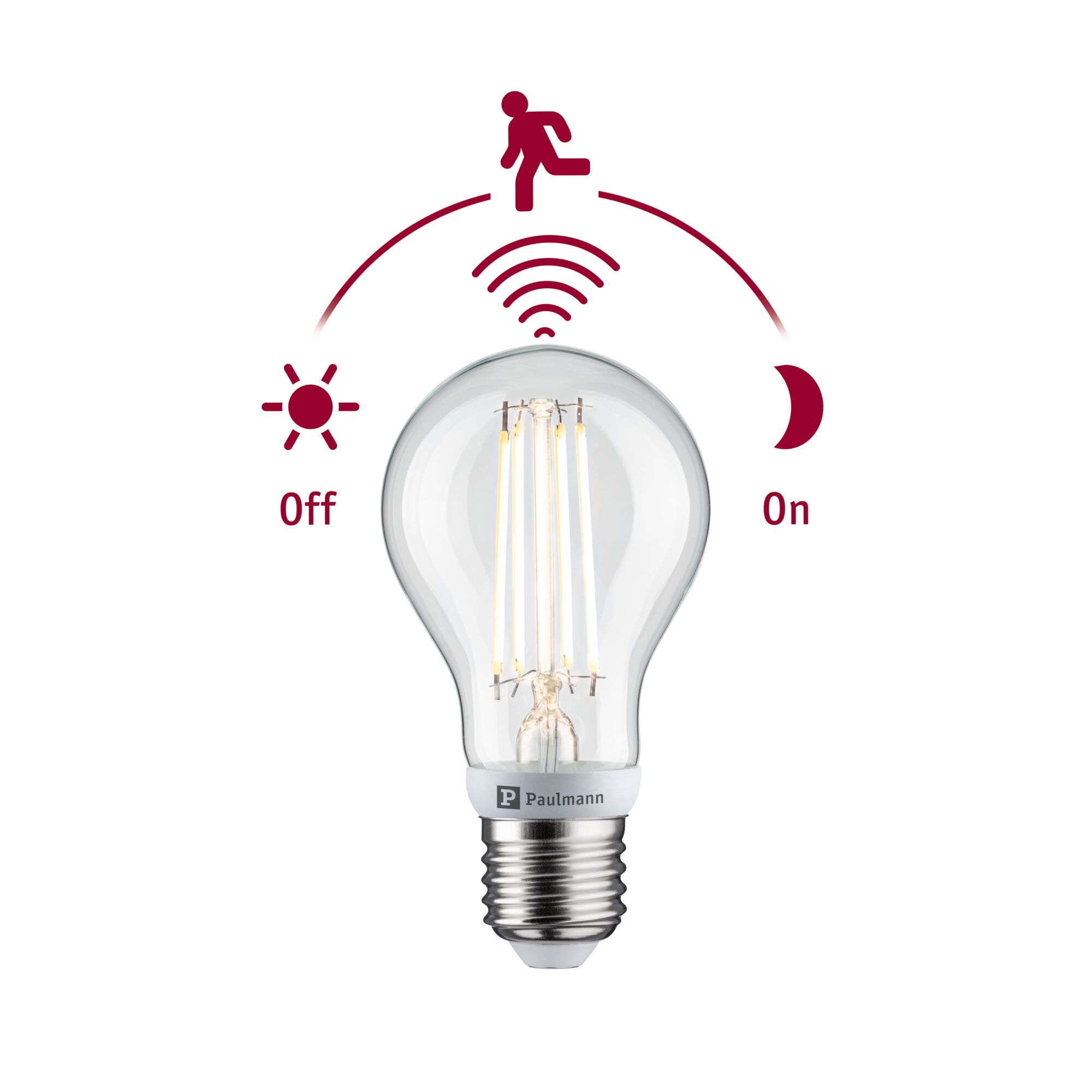 Filament 230V LED Birne E27 inkl. Dämmerungsgesteuerter Bewegungsmelder (HF) 806lm 7W 2700K E27