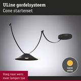 Zwart ULine gordelsysteem met kegelvormige lamp en warm wit licht voor flexibele verlichting