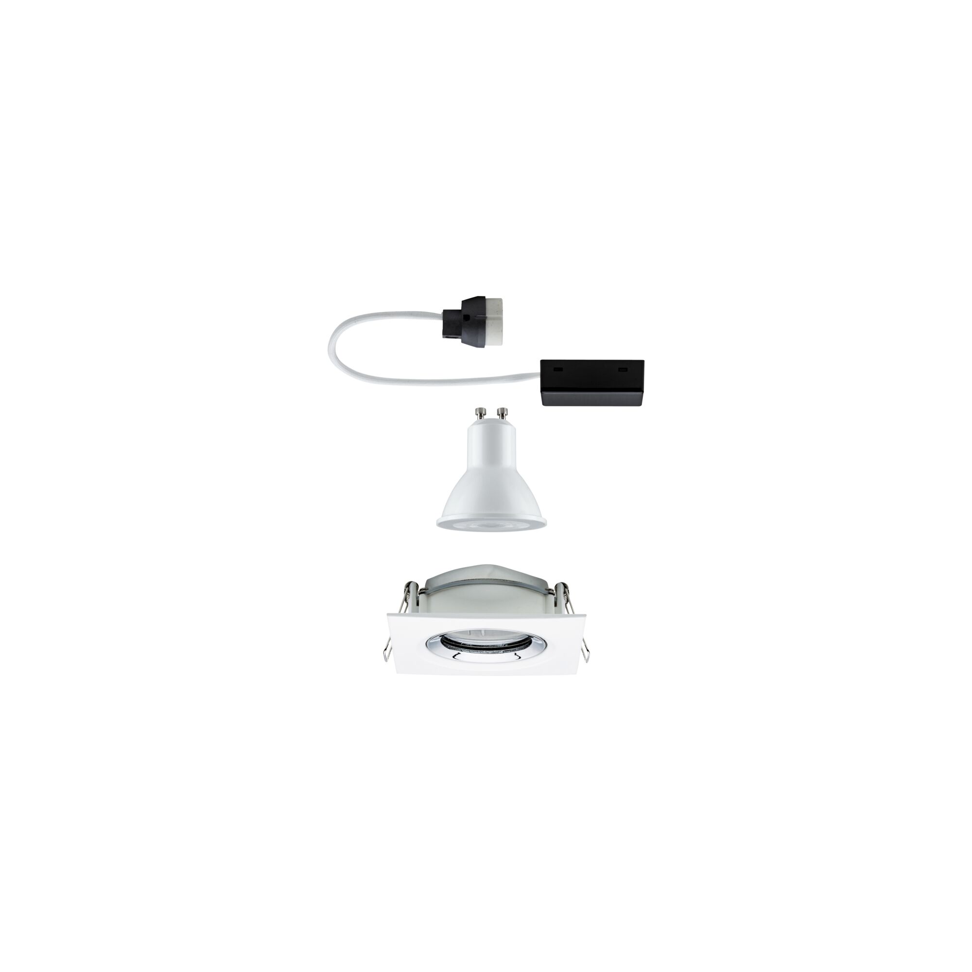 White recessed spotlight with GU10 socket and cable, LED downlight for ceiling lighting