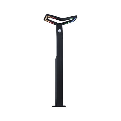 Zwarte metalen LED-buitenlamp met bewegingssensor en meerkleurige verlichting voor tuinverlichting