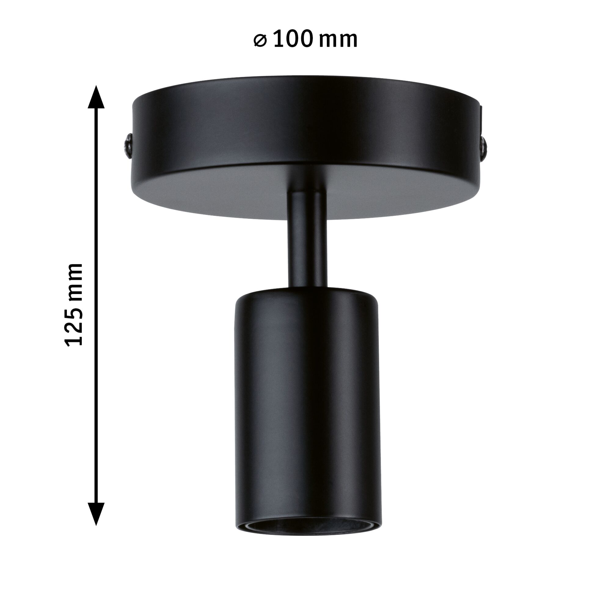 Black metal ceiling light with cylindrical design, 100 mm diameter, 125 mm height for modern lighting