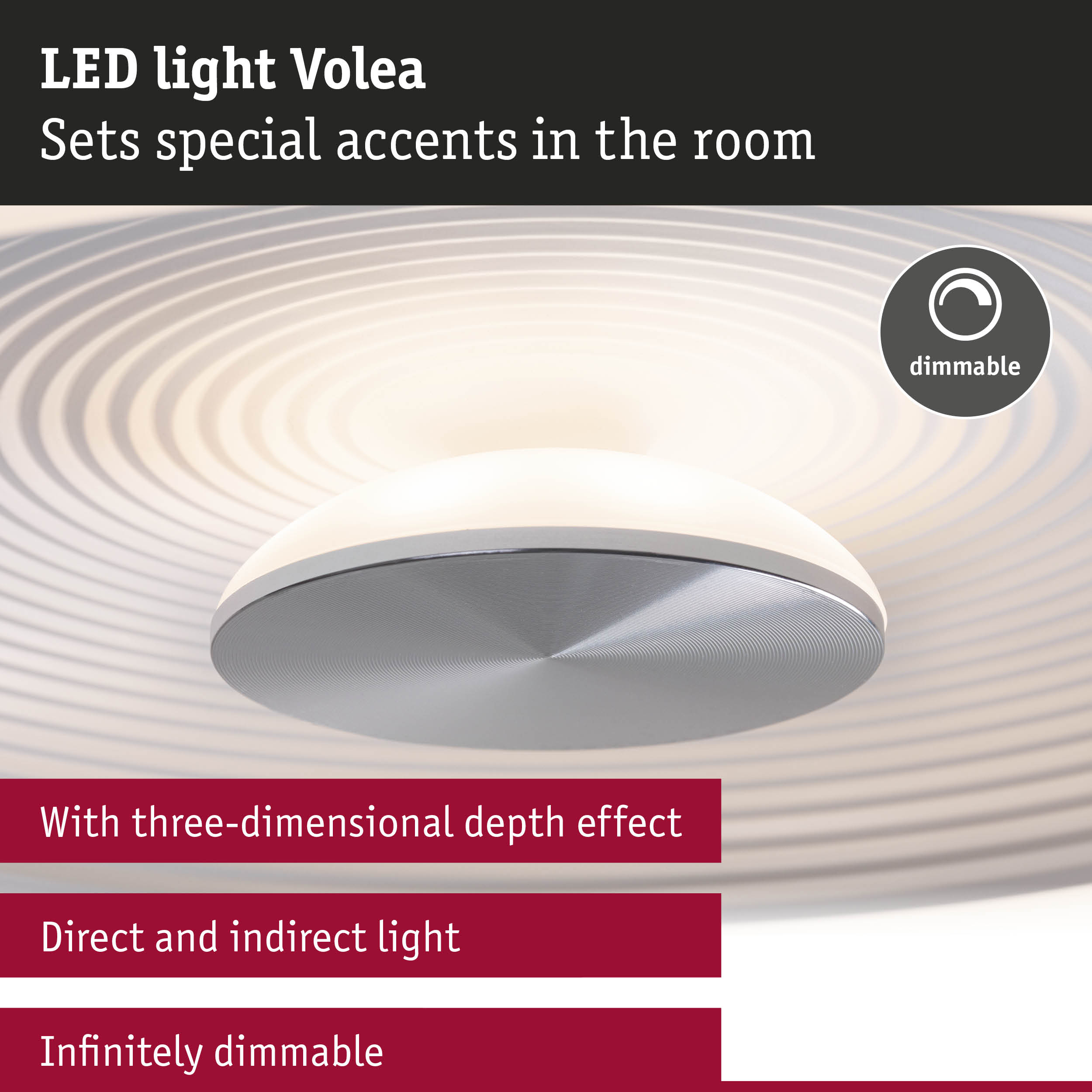 LED Ceiling light Volea 3000K 950lm 230V 3,5W / 13W dimmable White/Silver