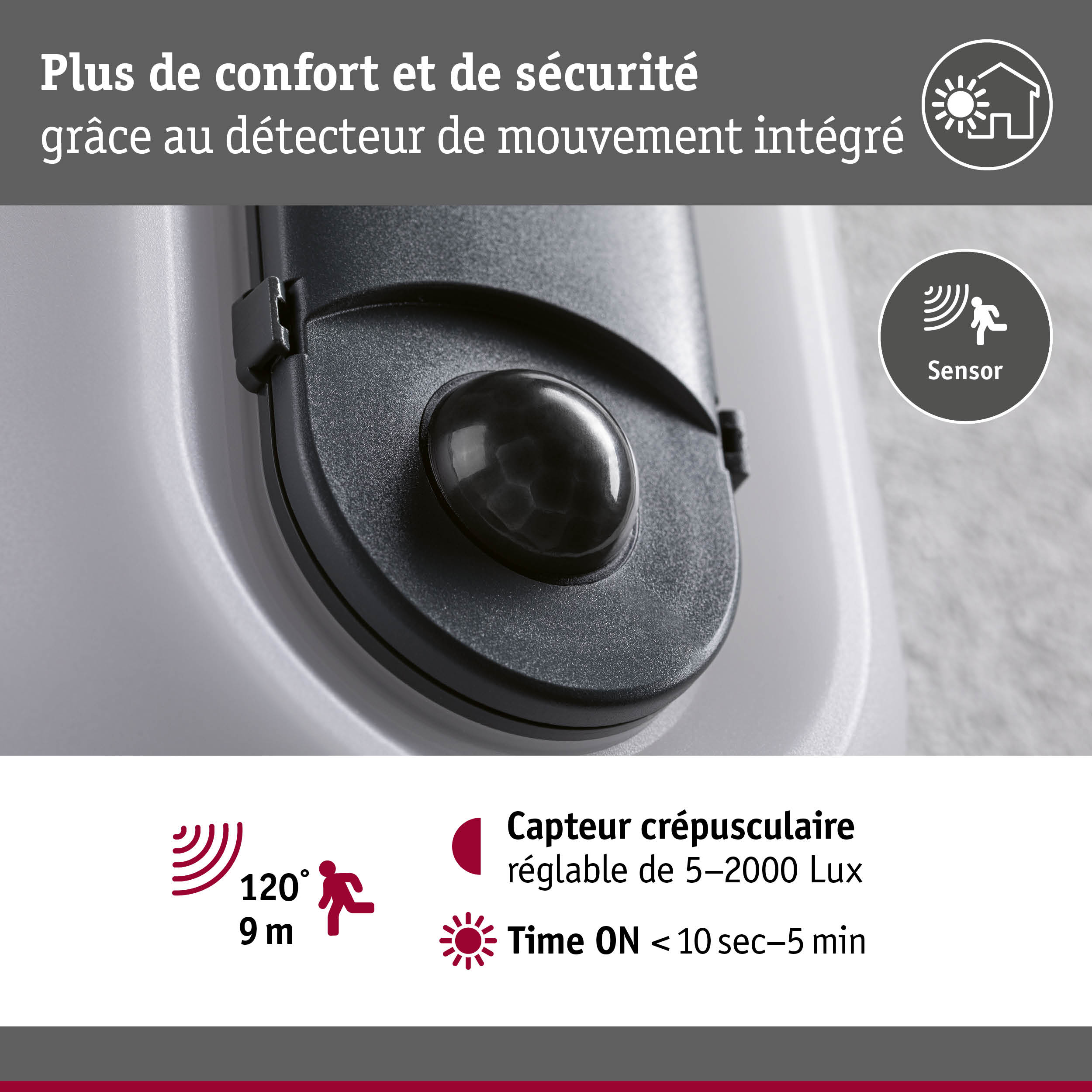 Applique d'extérieur LED Elunor incl. détecteur de mouvement IP65 allongée 122x212mm 2200 - 4000K 18,5W 1445lm 230V Anthracite/Blanc Polycarbonate