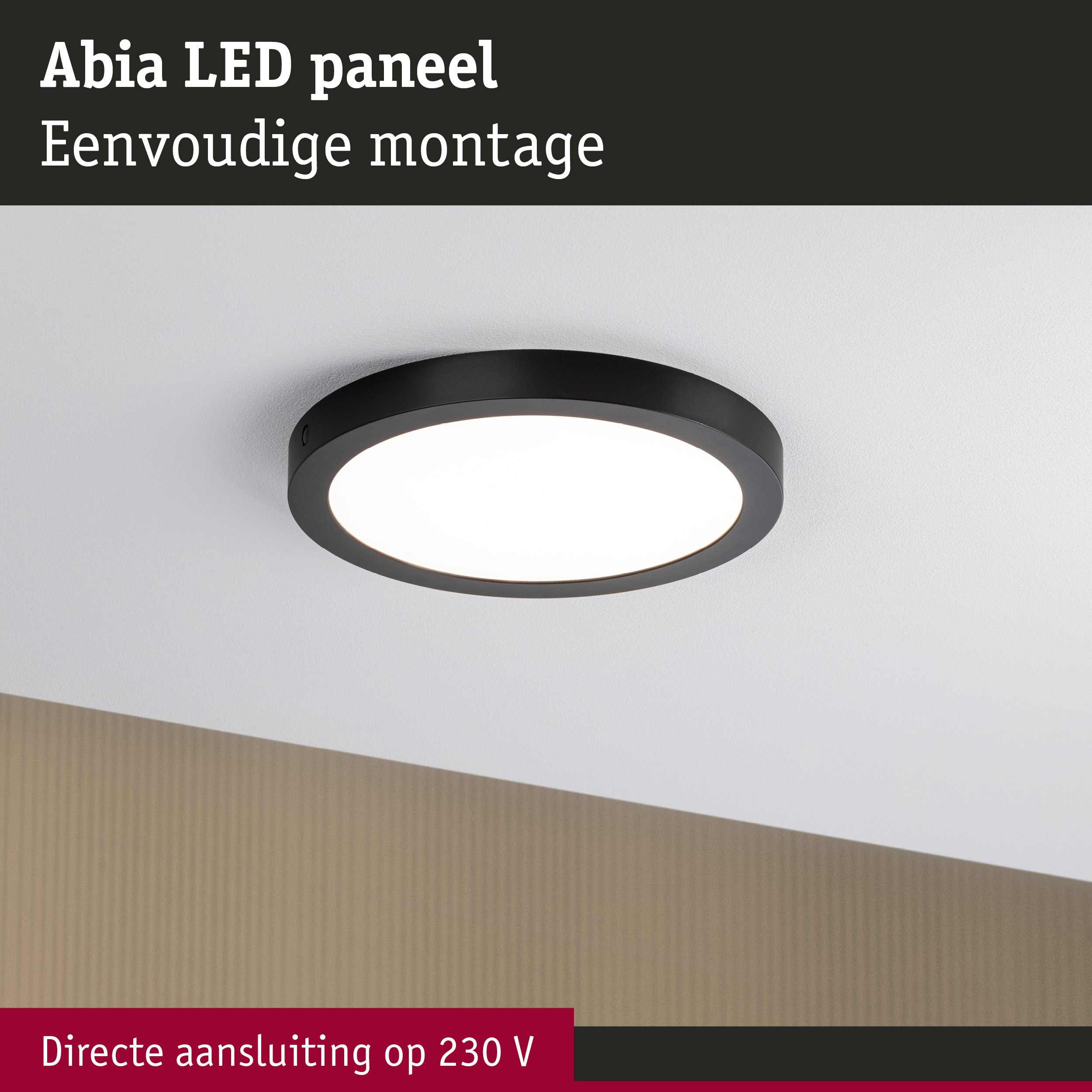 Abia LED paneel met zwarte rand, eenvoudige montage en directe aansluiting op 230 V