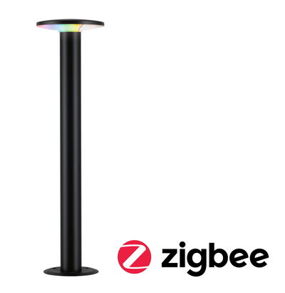 Zwarte LED-buitenlamp met RGB-kleurwissel en Zigbee voor slimme tuinverlichting