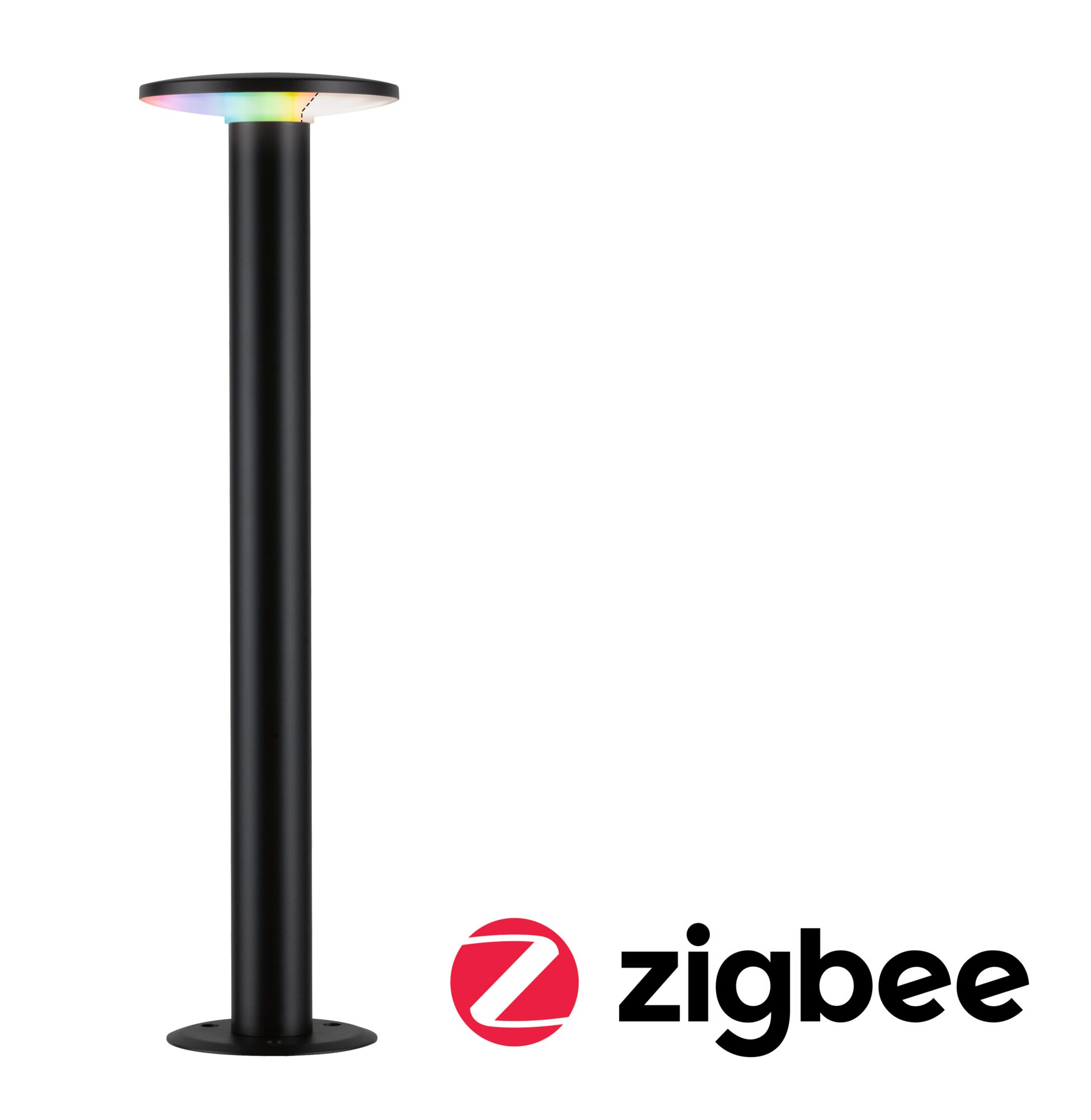 LED Pollerleuchte Smart Home Zigbee 3.0 Plate IP44 zylindrisch 600mm RGBW+ 5W 200lm 230V Anthrazit Metall/Kunststoff Schwarze LED-Außenleuchte mit RGB-Farbwechsel und Zigbee-Funktion für smarte Gartenbeleuchtung