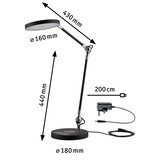 Black LED desk lamp with adjustable arm and 200 cm cable for office lighting