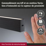 Barre lumineuse LED noire avec capteur de proximité et fonction mémoire pour éclairage dimmable