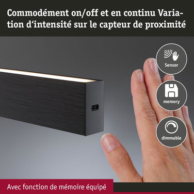 Barre lumineuse LED noire avec capteur de proximité et fonction mémoire pour éclairage dimmable