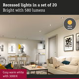 Living room with 20 warm white recessed lights 3000K and 580 lumens for cozy lighting