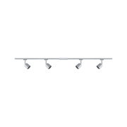 Four-light silver metal LED track with adjustable spotlights for modern interior lighting