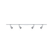 Rail LED à quatre spots en métal argenté avec projecteurs réglables pour éclairage intérieur moderne