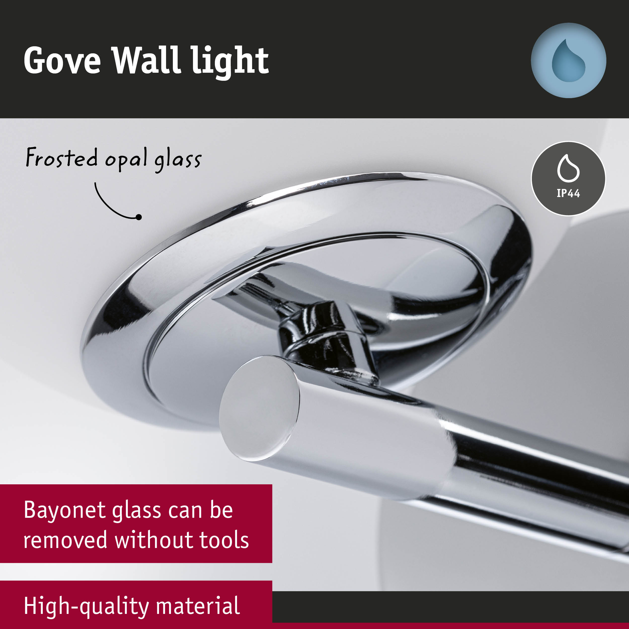 Gove wall light with frosted opal glass and removable bayonet glass made of high-quality material