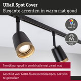 Zwarte URail spots met mat gouden accenten, geschikt voor GU10 lampen, moderne plafondverlichting