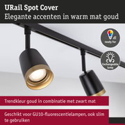 Zwarte URail spots met mat gouden accenten, geschikt voor GU10 lampen, moderne plafondverlichting