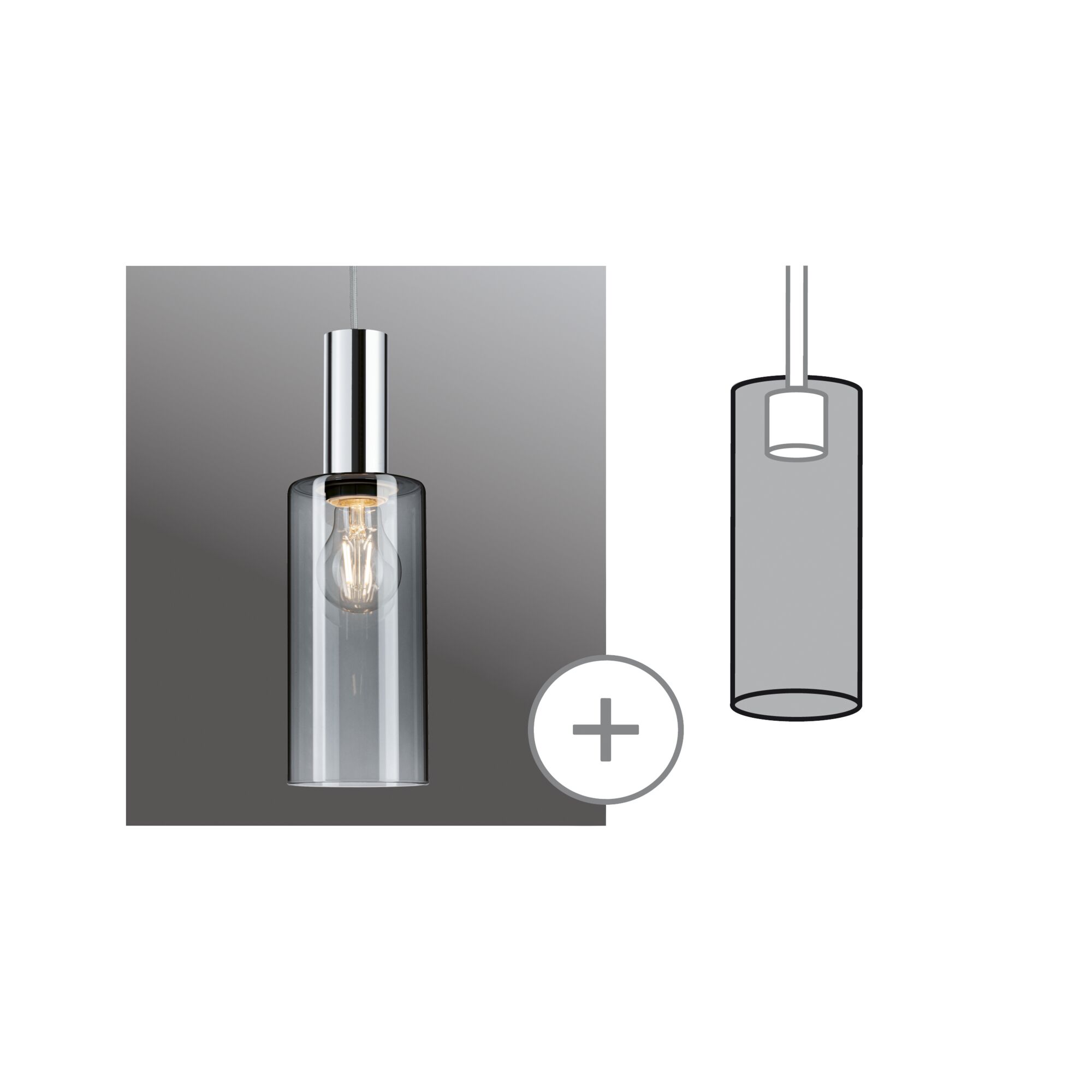URail Schirm 2Easy Raja 100mm Rauchglas Moderne Pendelleuchte mit klarem Glaszylinder und verchromtem Metall für stilvolle Innenbeleuchtung