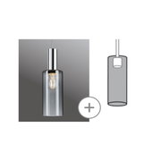 Modern pendant light with clear glass cylinder and chrome metal for stylish indoor lighting