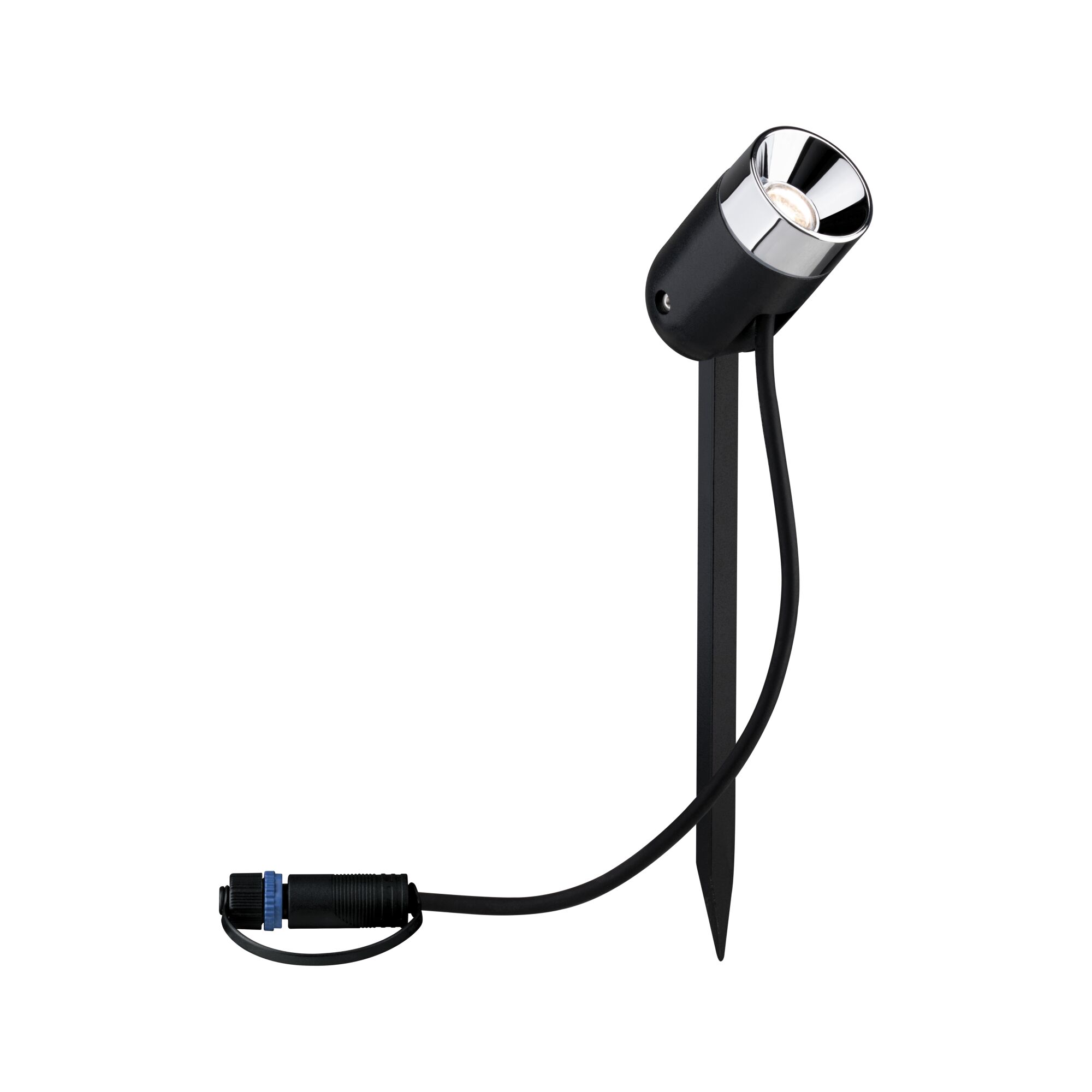 Zwarte LED-tuinschijnwerper met grondpen en kabel voor buitenverlichting in modern design