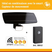 Lumière solaire intelligente noire avec détecteur de mouvement et passerelle Zigbee 3.0 pour maison connectée