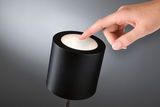 Black LED table lamp with round white touch switch and matte finish for modern lighting solutions