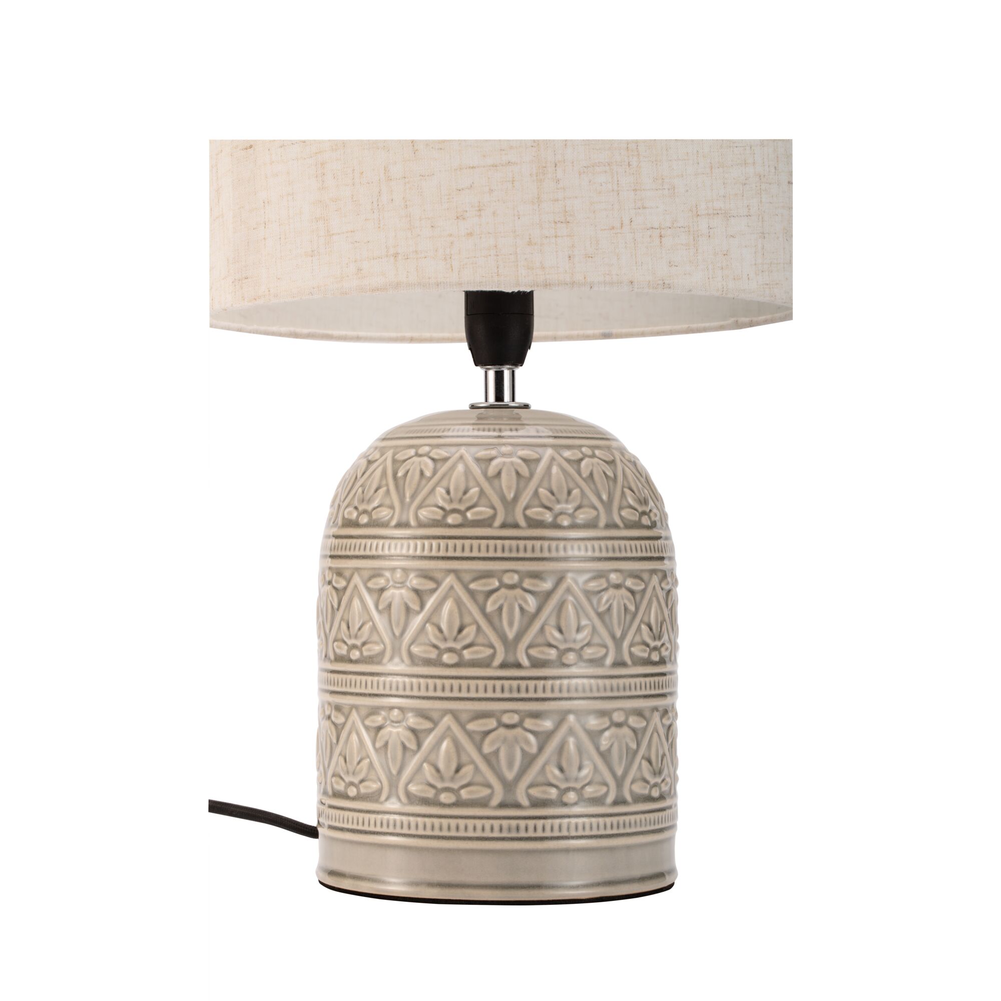 Lampe de table en céramique avec abat-jour en tissu crème et motif floral pour un éclairage chaleureux