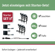 Starter-Set mit schwarzen LED-Gartenstrahlern, Kabeln und Trafo für einfache Außenbeleuchtung