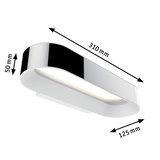 Modern white LED wall light with chrome accent, dimensions 310x125x50 mm, energy-efficient lighting